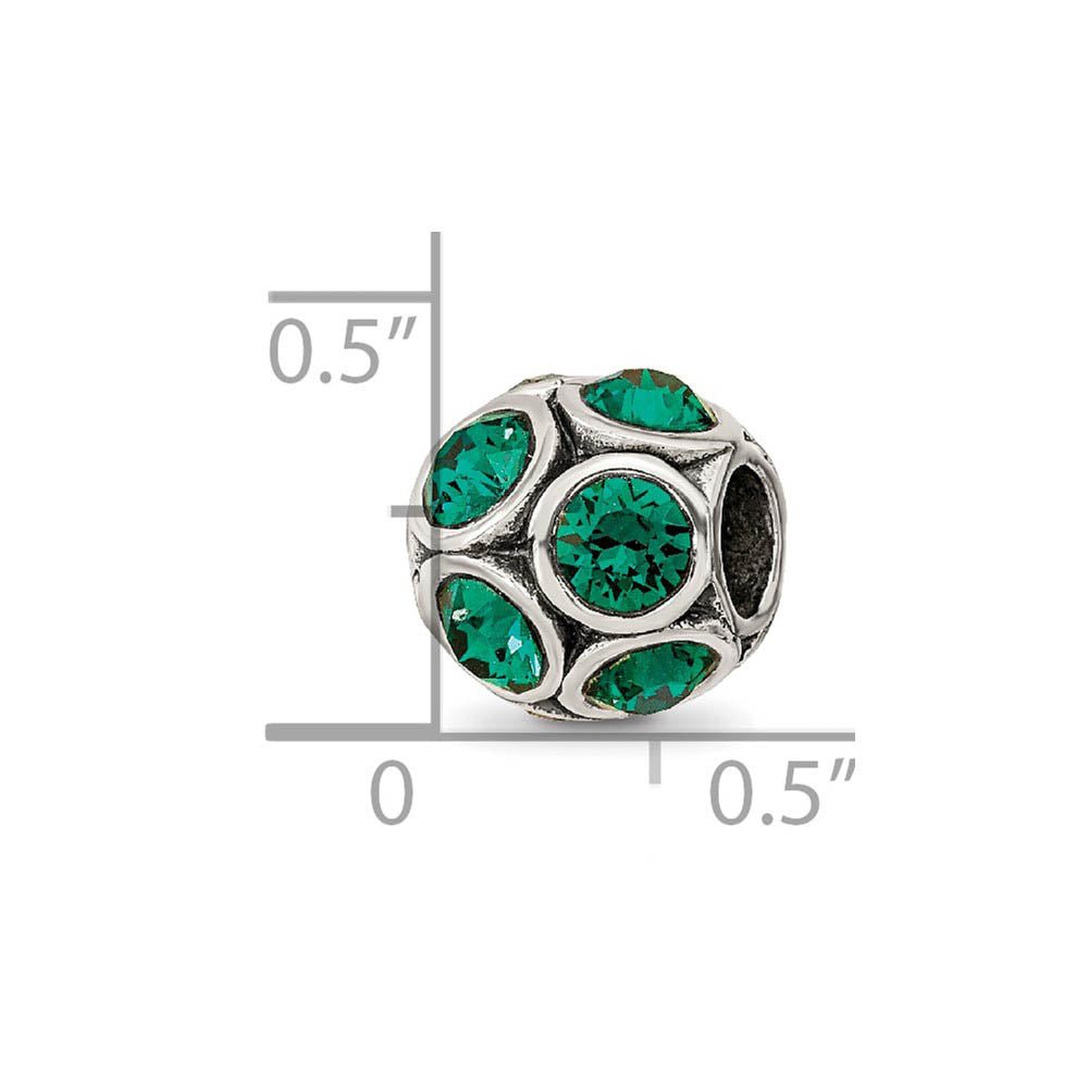Alternate view of the Sterling Silver with Green Crystals May Bubble Bead Charm by The Black Bow Jewelry Co.