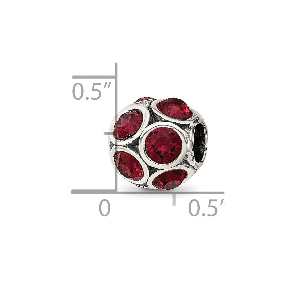 Alternate view of the Sterling Silver with Crystals June Raspberry Bubble Bead Charm by The Black Bow Jewelry Co.