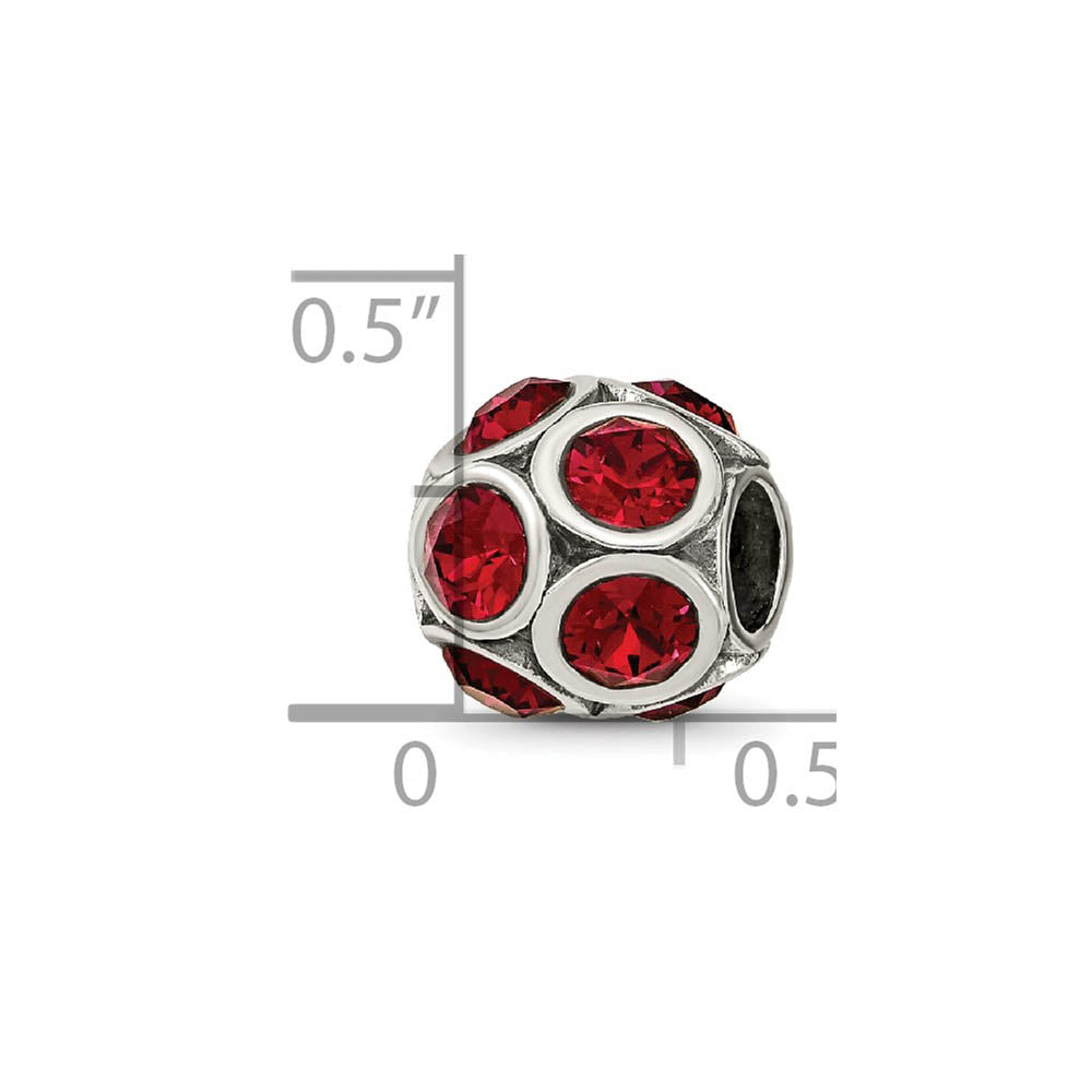 Alternate view of the Sterling Silver with Crystals July Dark Pink Bubble Bead Charm by The Black Bow Jewelry Co.