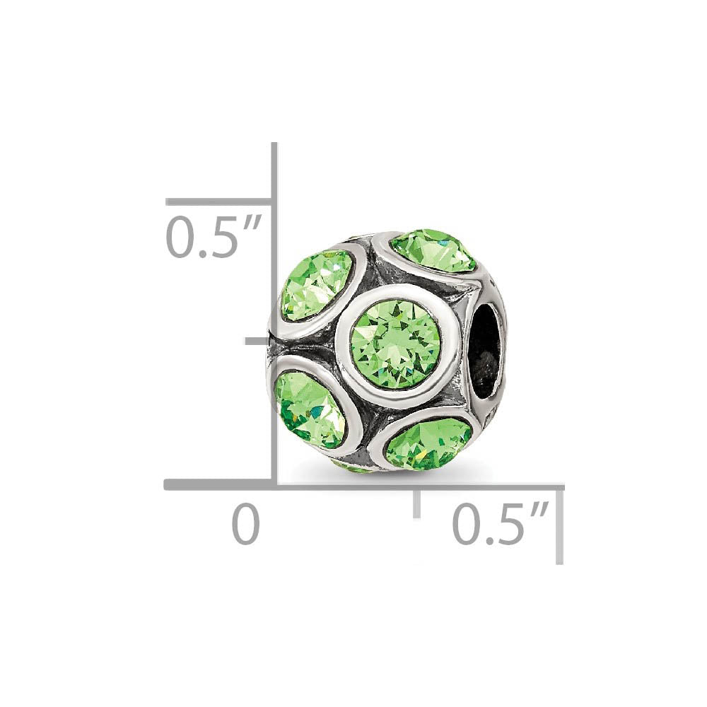 Alternate view of the Sterling Silver with Green/Yellow Crystals August Bubble Bead Charm by The Black Bow Jewelry Co.