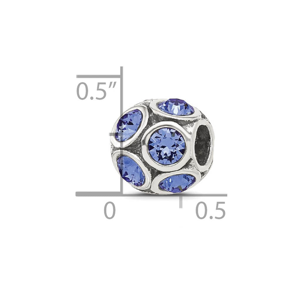 Alternate view of the Sterling Silver with Crystals September Blue Bubble Bead Charm by The Black Bow Jewelry Co.