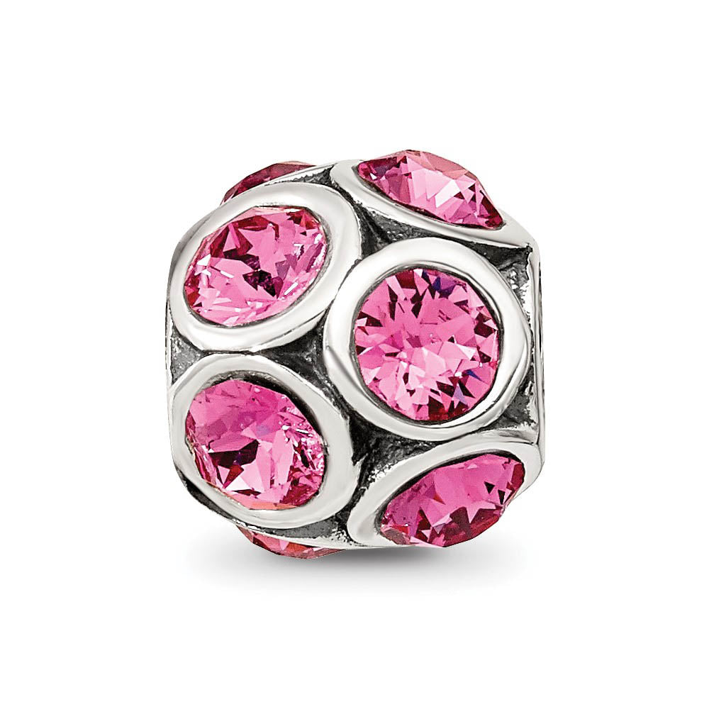 Alternate view of the Sterling Silver with Pink Crystals October Bubble Bead Charm by The Black Bow Jewelry Co.