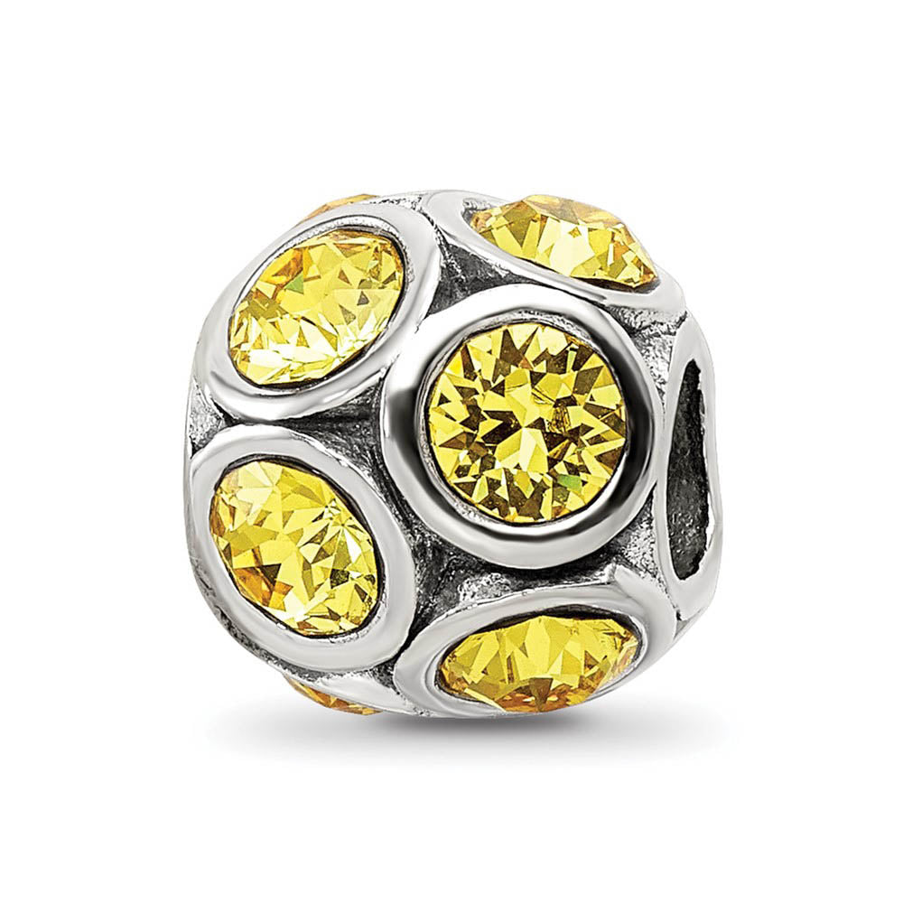 Sterling Silver with Yellow Crystals November Bubble Bead Charm, Item B12379 by The Black Bow Jewelry Co.