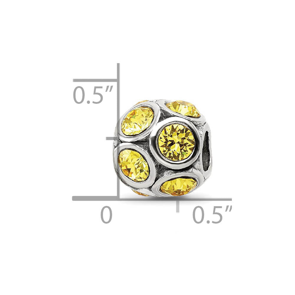 Alternate view of the Sterling Silver with Yellow Crystals November Bubble Bead Charm by The Black Bow Jewelry Co.