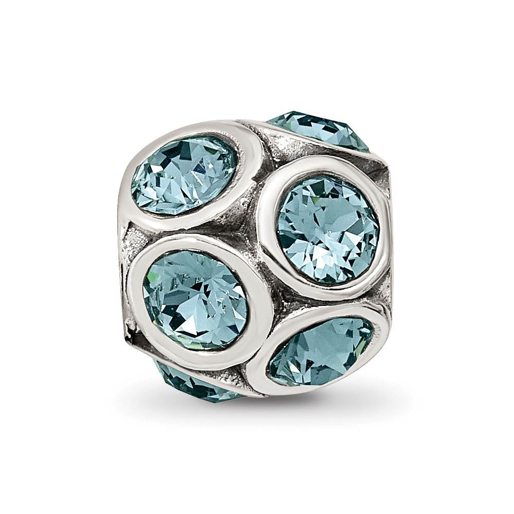 Alternate view of the Sterling Silver with Pale Blue Crystals December Bubble Bead Charm by The Black Bow Jewelry Co.