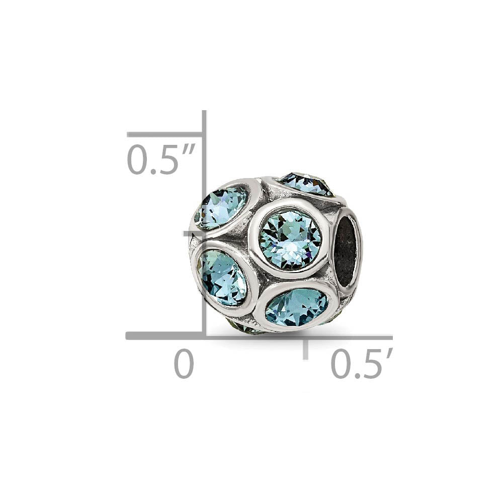 Alternate view of the Sterling Silver with Pale Blue Crystals December Bubble Bead Charm by The Black Bow Jewelry Co.