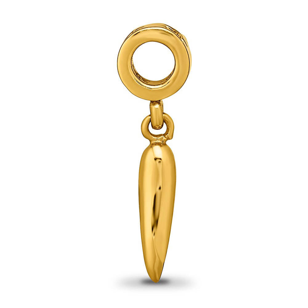 Alternate view of the 14k Yellow Gold Plated Sterling Silver Italian Horn Dangle Bead Charm by The Black Bow Jewelry Co.