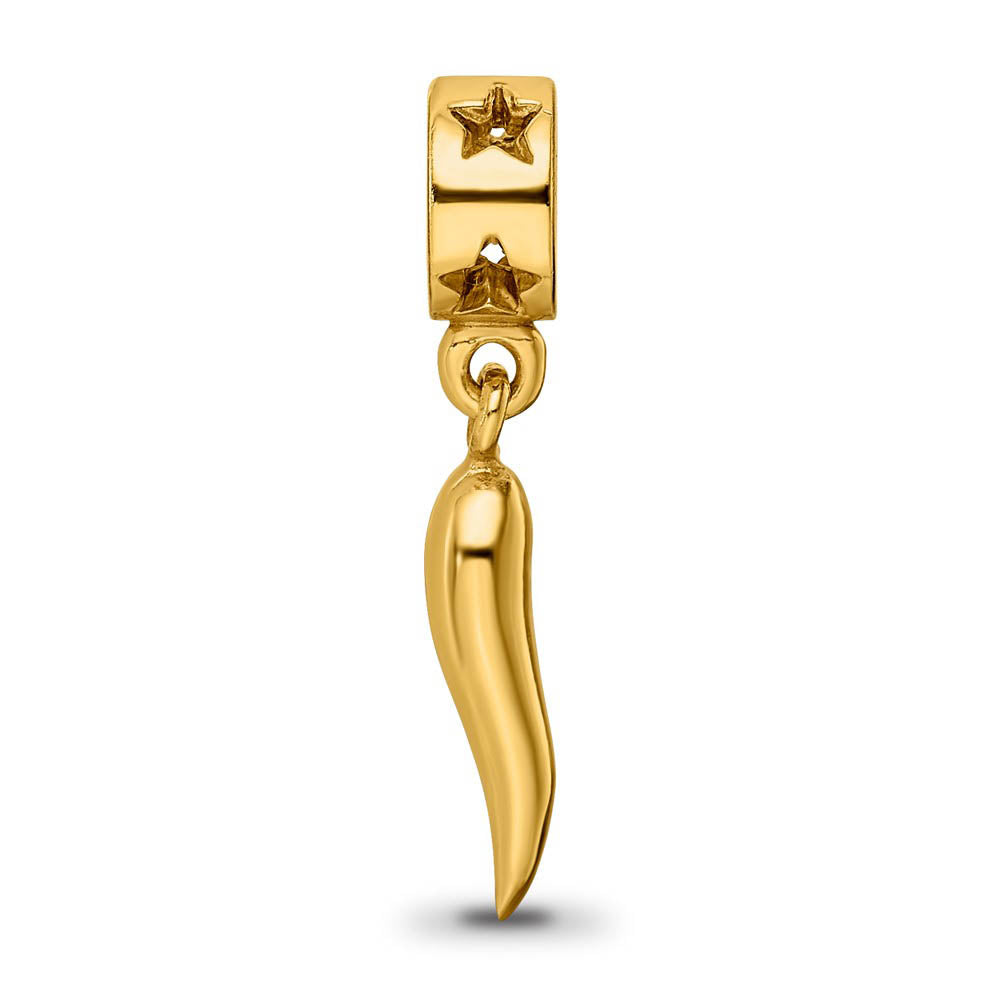 Alternate view of the 14k Yellow Gold Plated Sterling Silver Italian Horn Dangle Bead Charm by The Black Bow Jewelry Co.