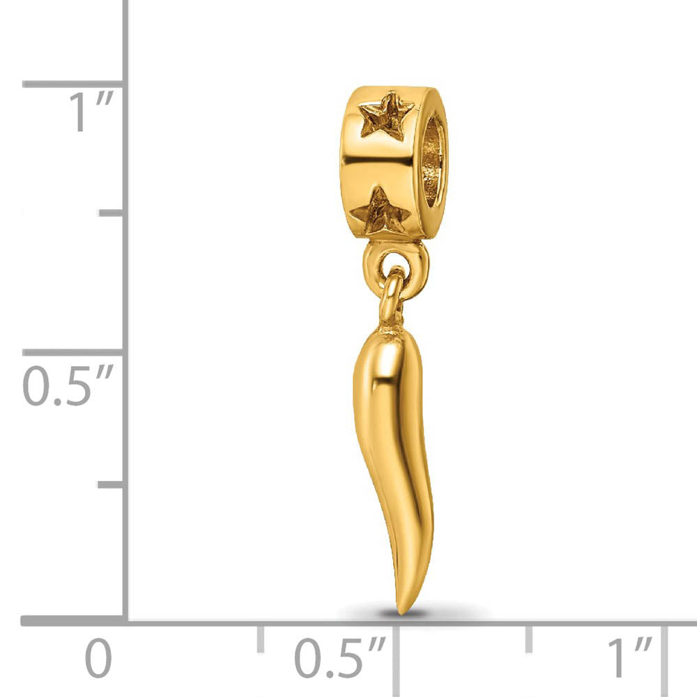Alternate view of the 14k Yellow Gold Plated Sterling Silver Italian Horn Dangle Bead Charm by The Black Bow Jewelry Co.