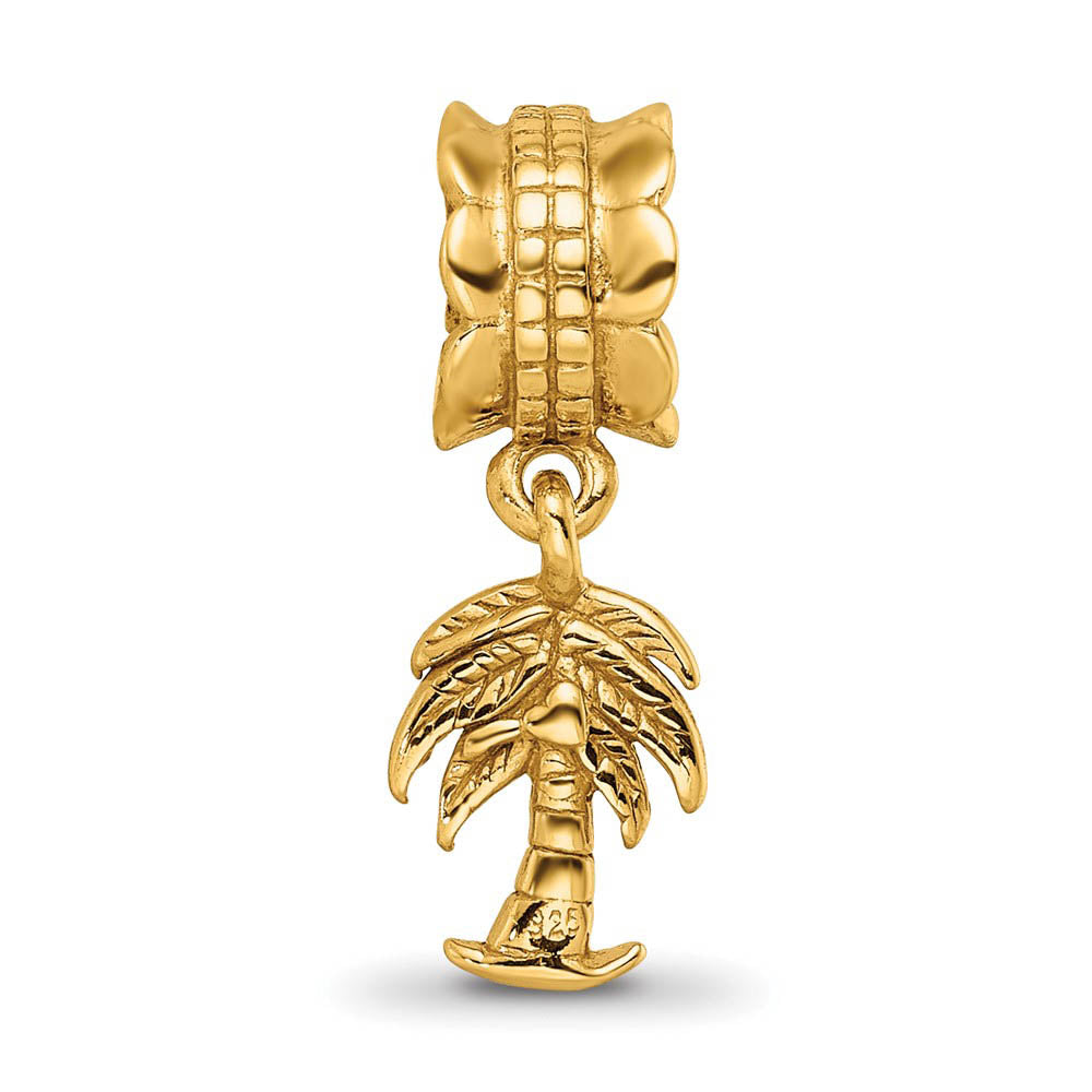 Alternate view of the 14k Yellow Gold Plated Sterling Silver Palm Tree Dangle Bead Charm by The Black Bow Jewelry Co.