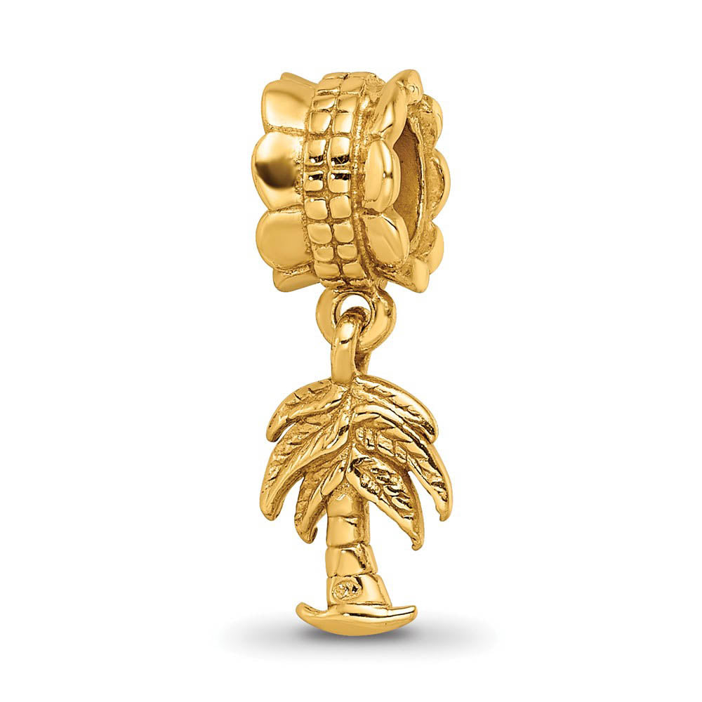 Alternate view of the 14k Yellow Gold Plated Sterling Silver Palm Tree Dangle Bead Charm by The Black Bow Jewelry Co.