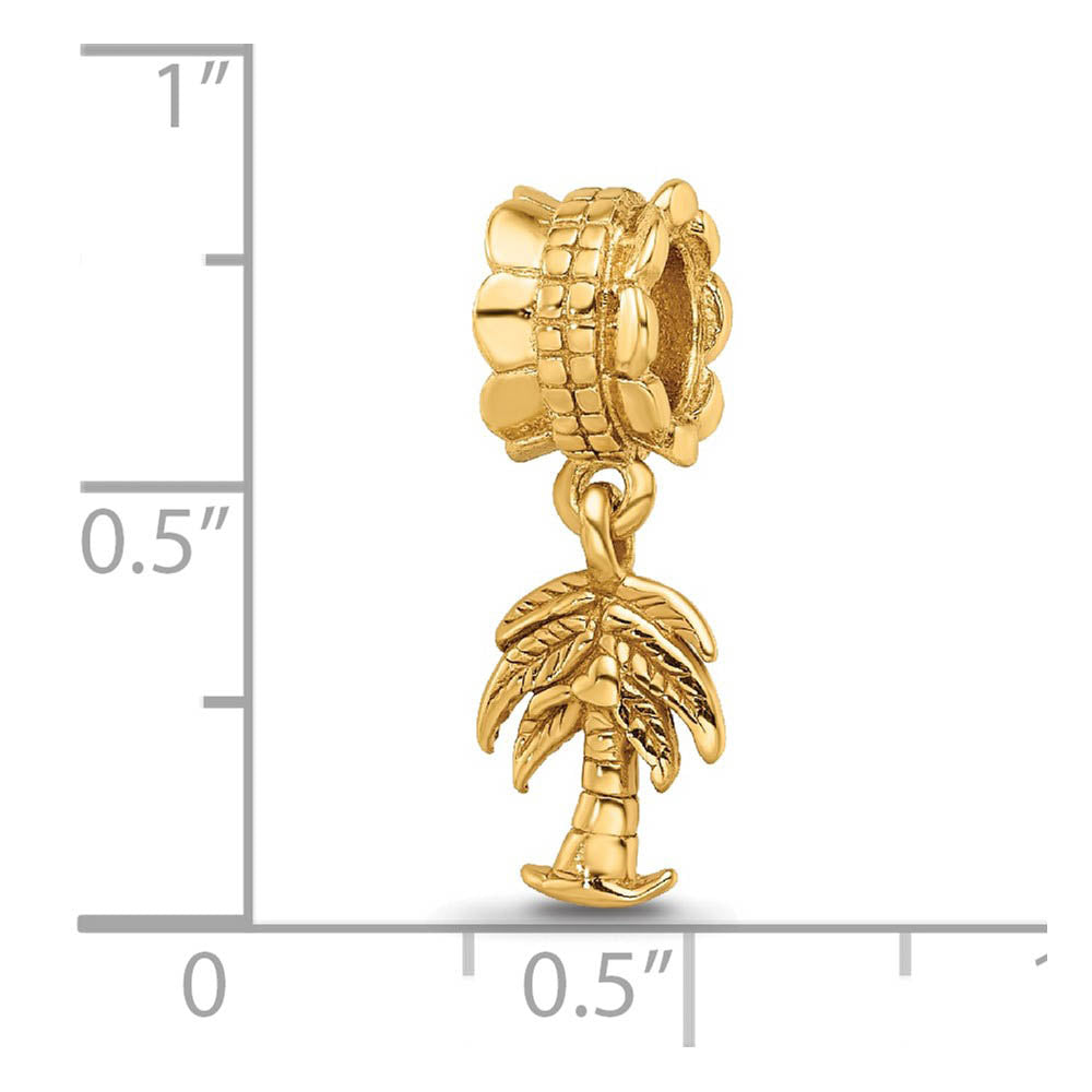 Alternate view of the 14k Yellow Gold Plated Sterling Silver Palm Tree Dangle Bead Charm by The Black Bow Jewelry Co.
