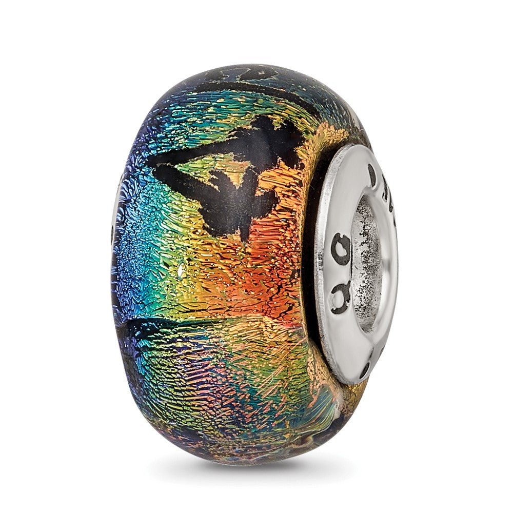 Alternate view of the Orange Dichroic Glass &amp; Sterling Silver Cozumel &amp; Palm Tree Bead Charm by The Black Bow Jewelry Co.