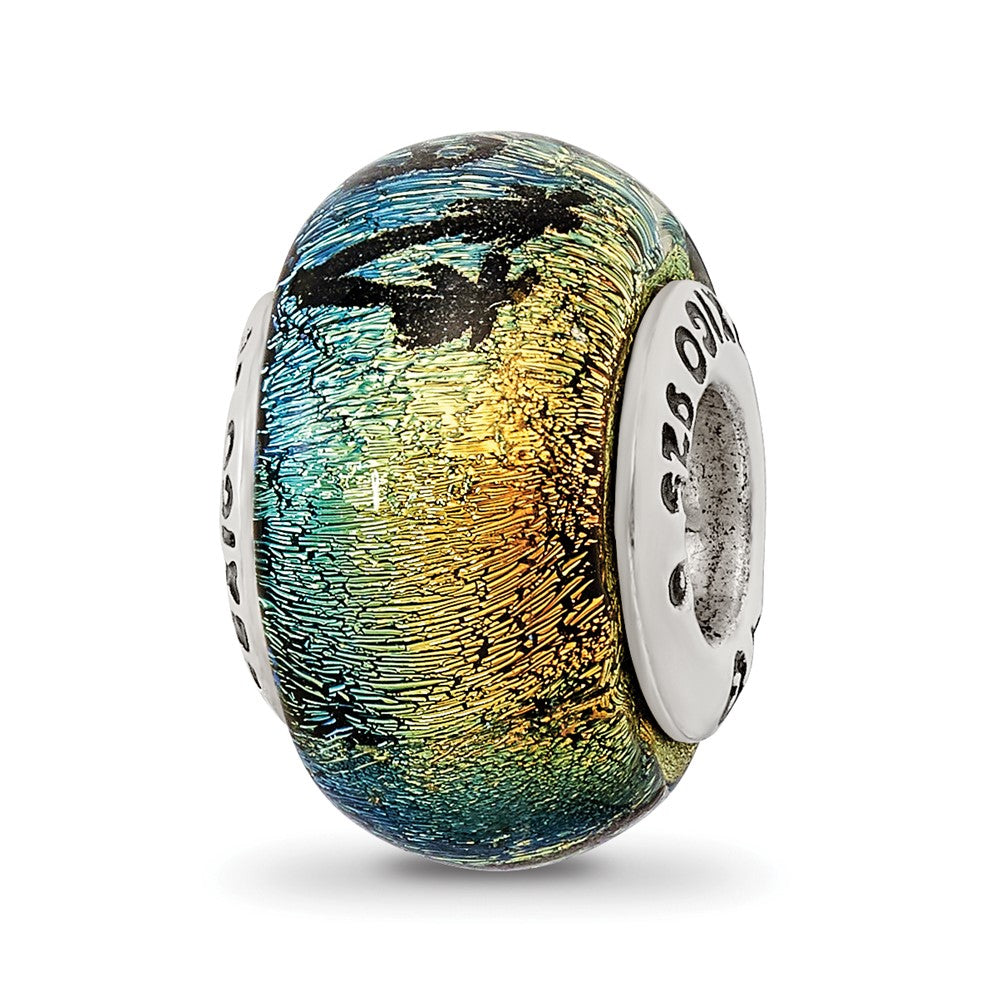 Alternate view of the Florida &amp; Palm Trees Dichroic Glass &amp; Sterling Silver Bead Charm by The Black Bow Jewelry Co.