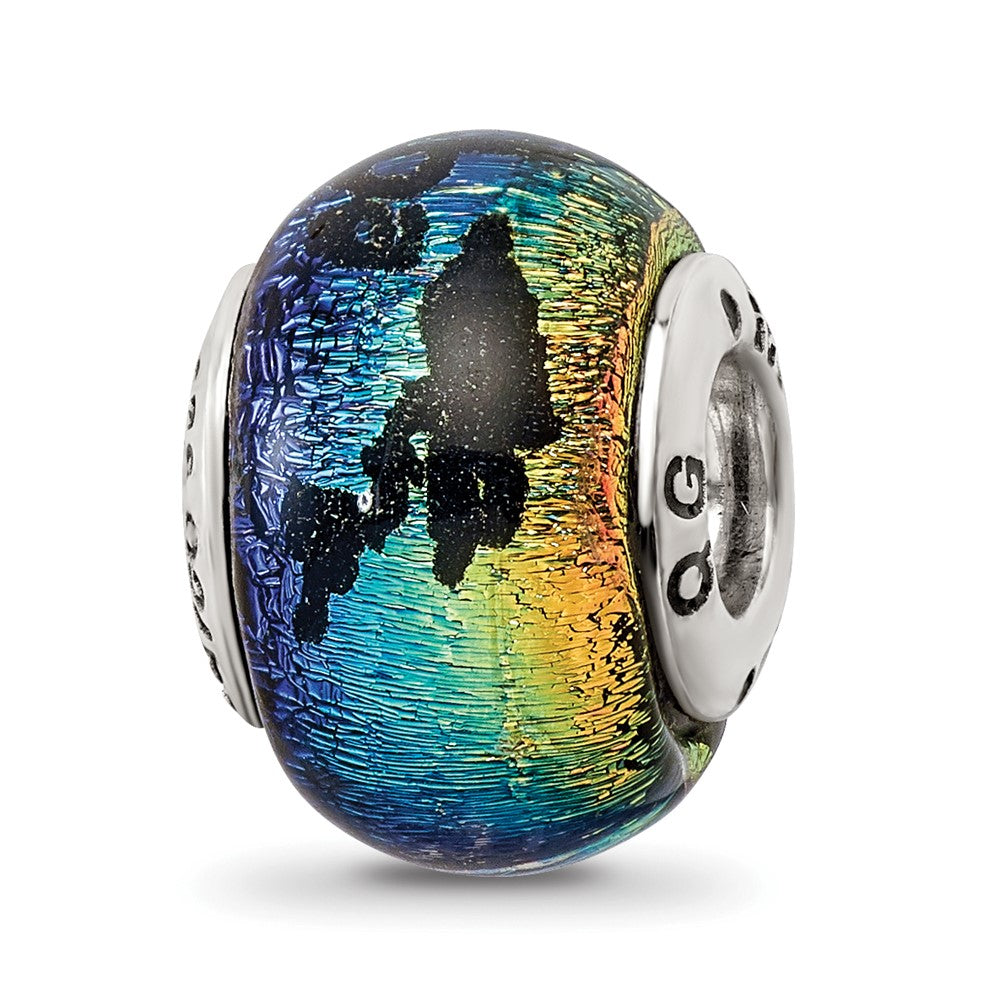 Alternate view of the Aruba &amp; Palm Trees Orange Dichroic Glass &amp; Sterling Silver Bead Charm by The Black Bow Jewelry Co.