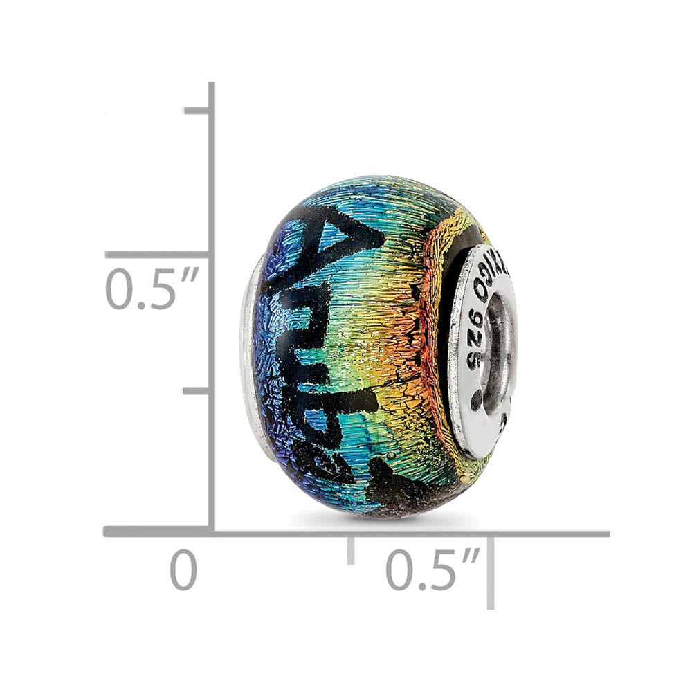 Alternate view of the Aruba & Palm Trees Orange Dichroic Glass & Sterling Silver Bead Charm by The Black Bow Jewelry Co.