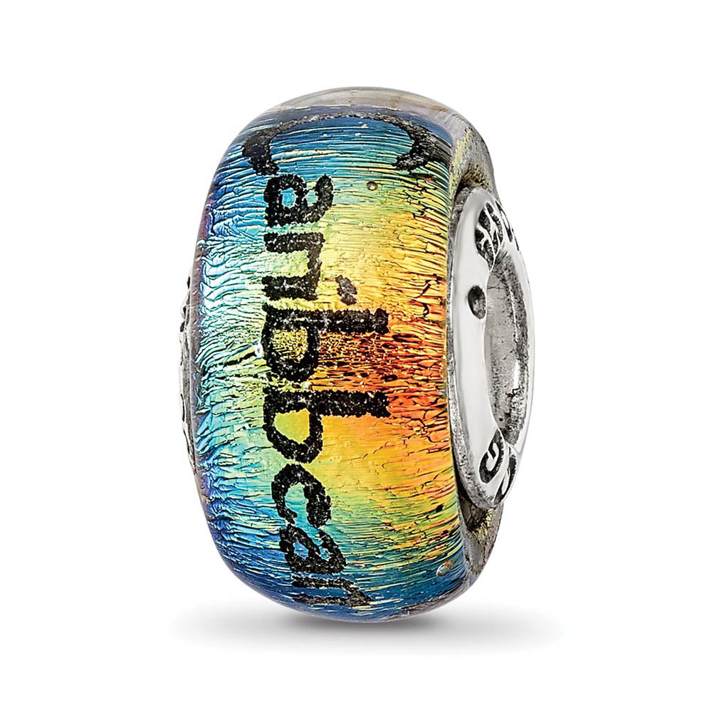 Alternate view of the Orange Dichroic Glass & Sterling Silver Caribbean Palm Tree Bead Charm by The Black Bow Jewelry Co.