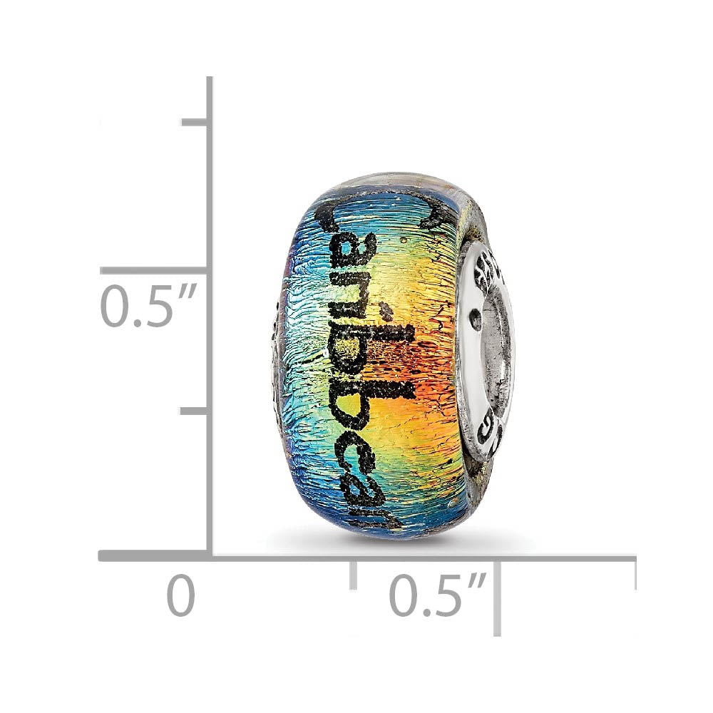 Alternate view of the Orange Dichroic Glass & Sterling Silver Caribbean Palm Tree Bead Charm by The Black Bow Jewelry Co.