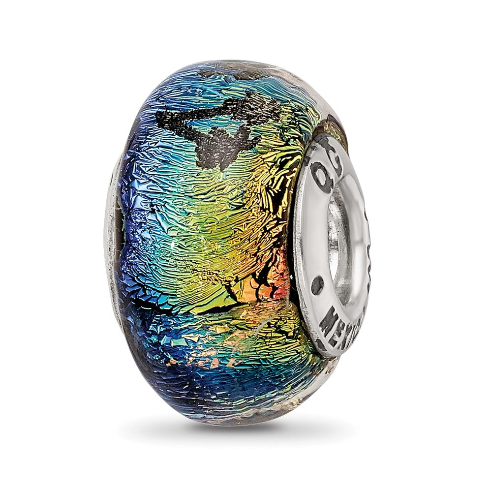 Alternate view of the Cancun &amp; Palm Trees Orange Dichroic Glass &amp; Sterling Silver Bead Charm by The Black Bow Jewelry Co.