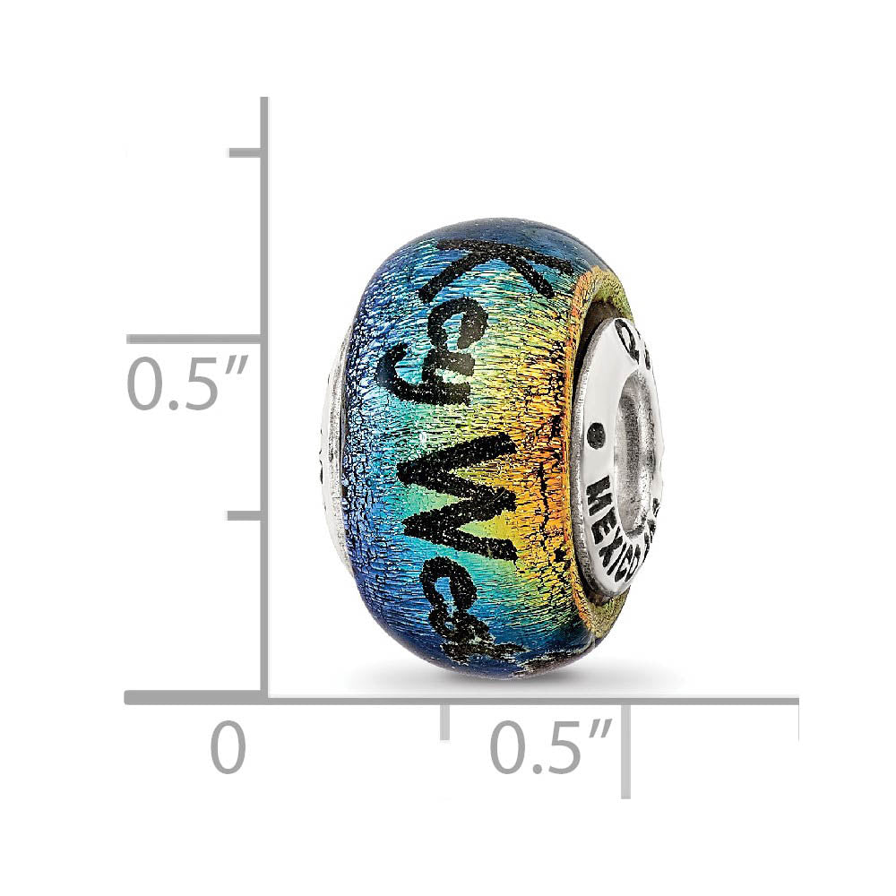 Alternate view of the Orange Dichroic Glass, Sterling Silver Key West & Palm Tree Bead Charm by The Black Bow Jewelry Co.