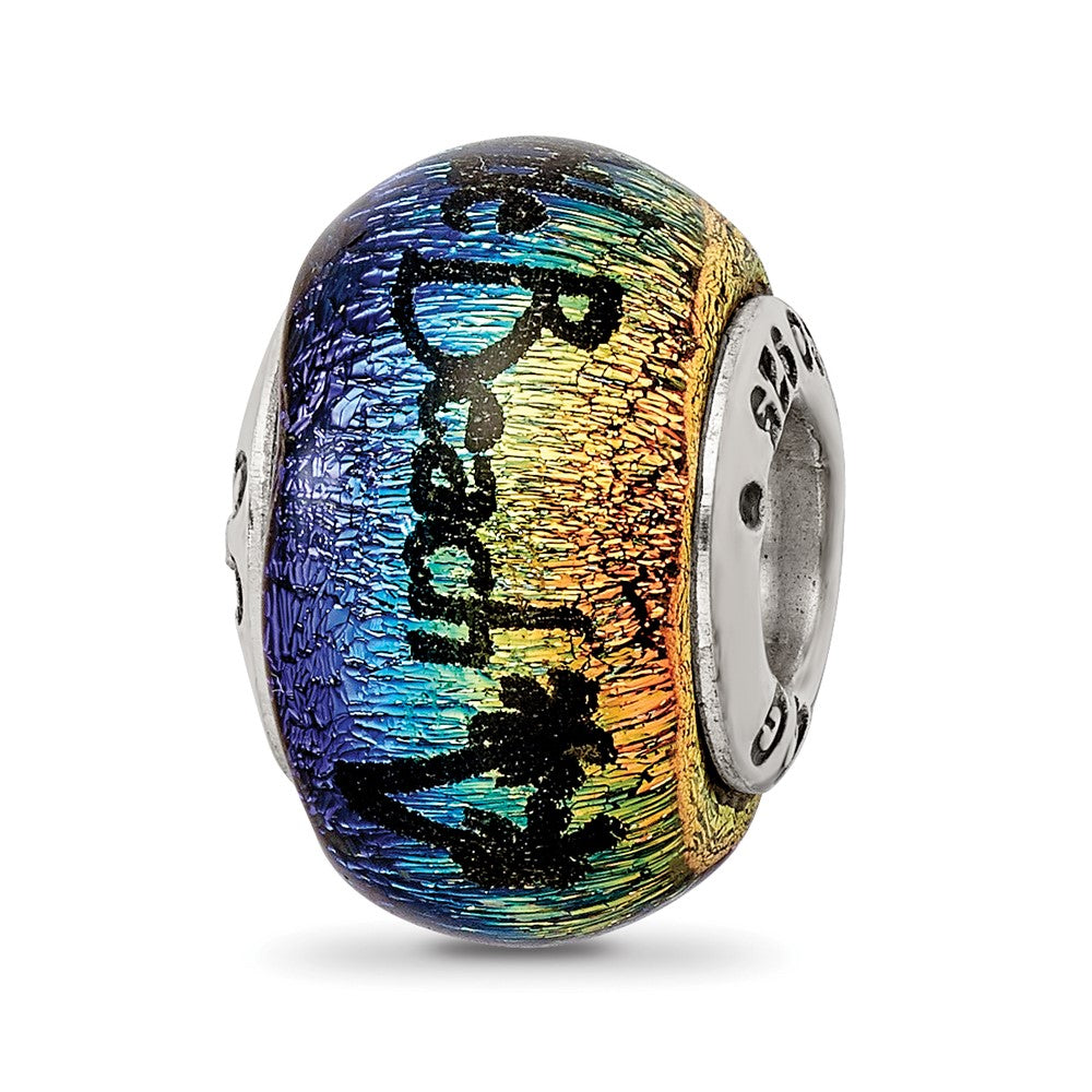 Alternate view of the Myrtle Beach &amp; Palm Trees Dichroic Glass &amp; Sterling Silver Bead Charm by The Black Bow Jewelry Co.