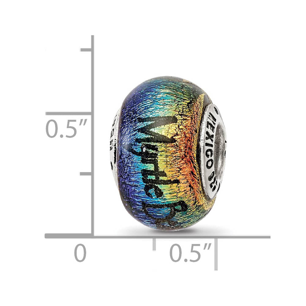 Alternate view of the Myrtle Beach & Palm Trees Dichroic Glass & Sterling Silver Bead Charm by The Black Bow Jewelry Co.