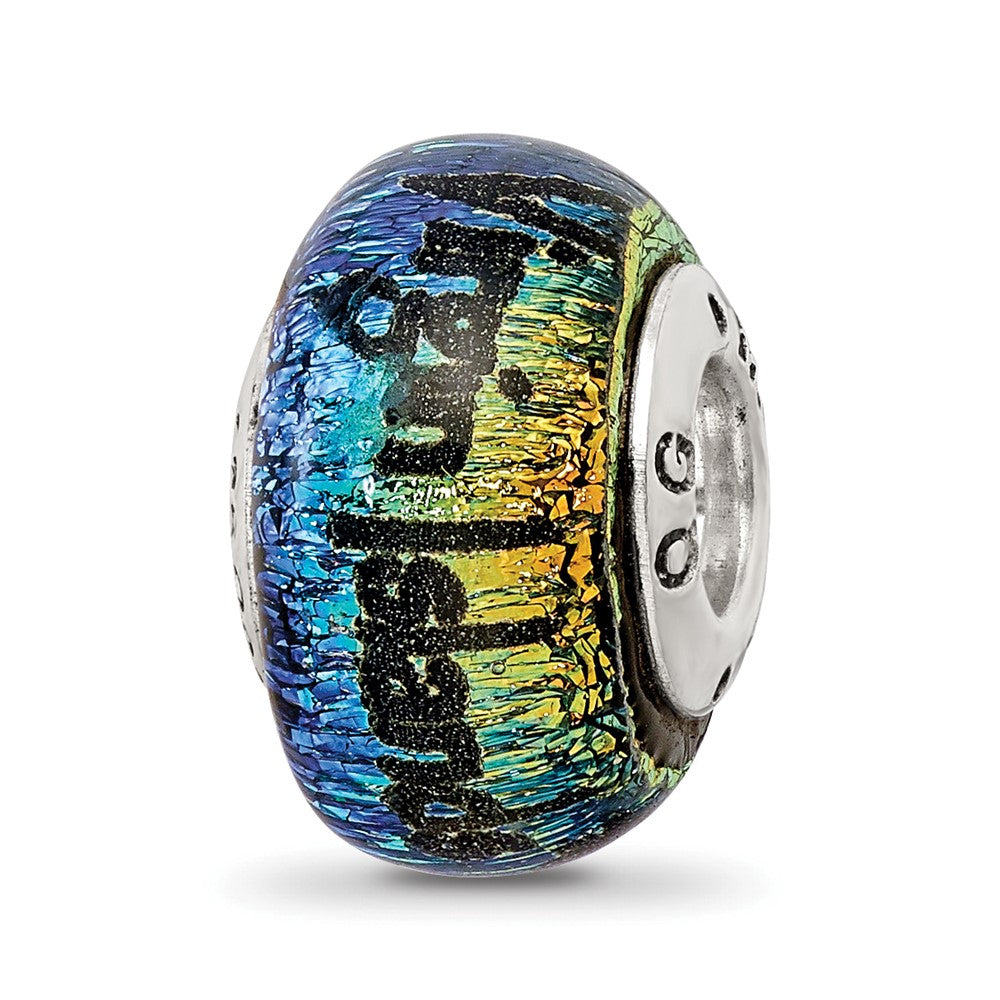 Virgin Islands &amp; Palm Tree Dichroic Glass &amp; Sterling Silver Bead Charm, Item B12397 by The Black Bow Jewelry Co.