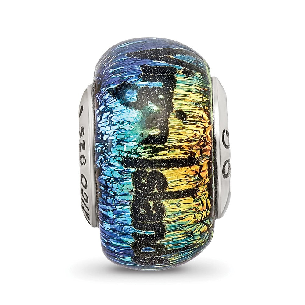 Alternate view of the Virgin Islands &amp; Palm Tree Dichroic Glass &amp; Sterling Silver Bead Charm by The Black Bow Jewelry Co.