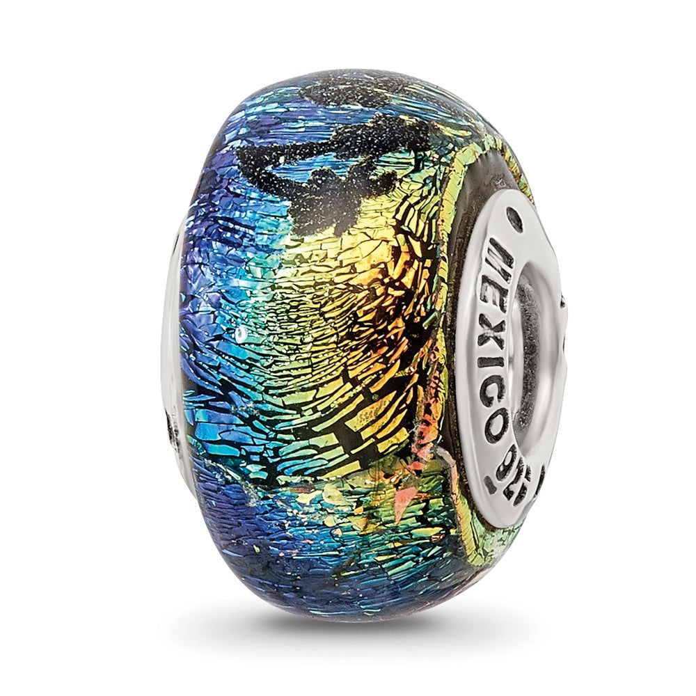 Alternate view of the Virgin Islands &amp; Palm Tree Dichroic Glass &amp; Sterling Silver Bead Charm by The Black Bow Jewelry Co.