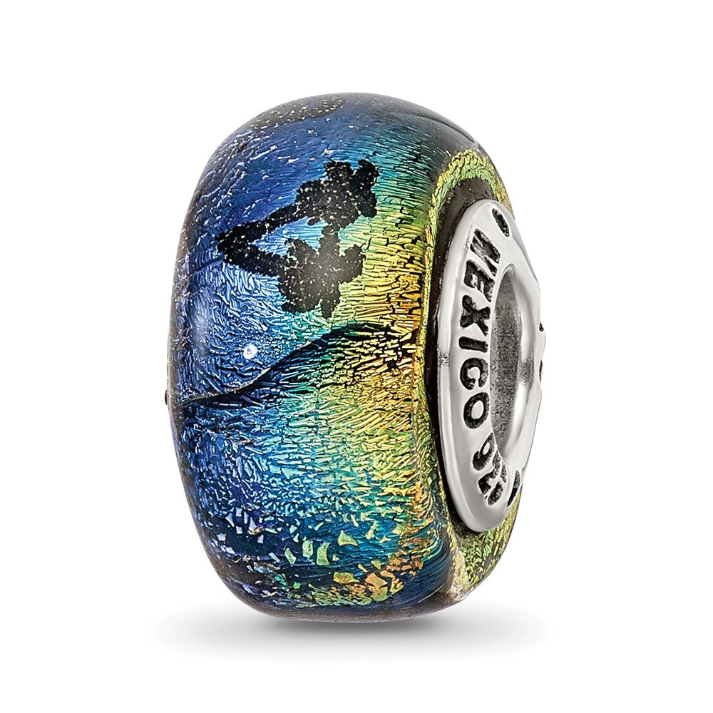 Alternate view of the Bahama &amp; Palm Trees Orange Dichroic Glass &amp; Sterling Silver Bead Charm by The Black Bow Jewelry Co.