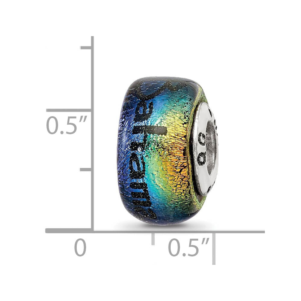 Alternate view of the Bahama & Palm Trees Orange Dichroic Glass & Sterling Silver Bead Charm by The Black Bow Jewelry Co.