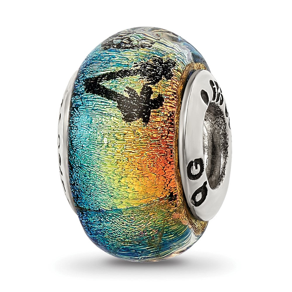 Alternate view of the Orange Dichroic Glass Sterling Silver Panama City Palm Tree Bead Charm by The Black Bow Jewelry Co.