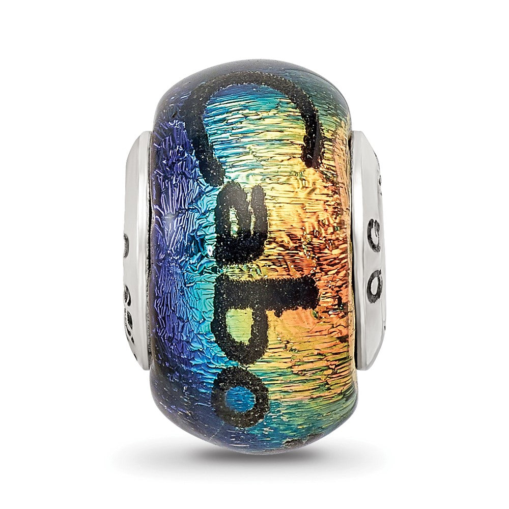 Alternate view of the Cabo &amp; Palm Trees Dichroic Glass &amp; Sterling Silver Bead Charm by The Black Bow Jewelry Co.