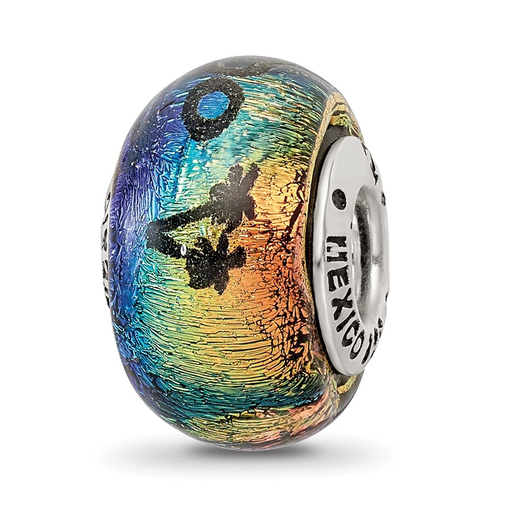 Alternate view of the Cabo &amp; Palm Trees Dichroic Glass &amp; Sterling Silver Bead Charm by The Black Bow Jewelry Co.