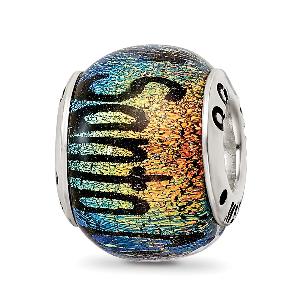 Santa Cruz &amp; Palm Trees Dichroic Glass &amp; Sterling Silver Bead Charm, Item B12404 by The Black Bow Jewelry Co.