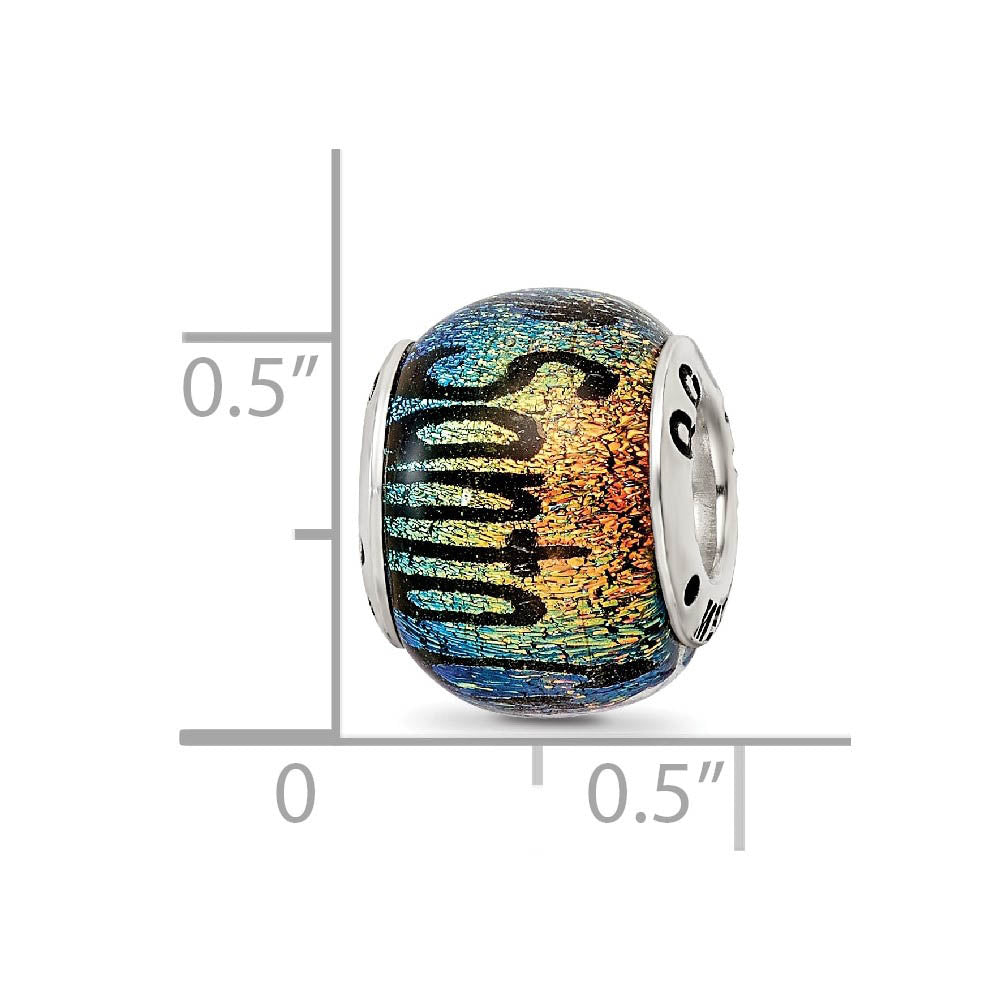 Alternate view of the Santa Cruz & Palm Trees Dichroic Glass & Sterling Silver Bead Charm by The Black Bow Jewelry Co.