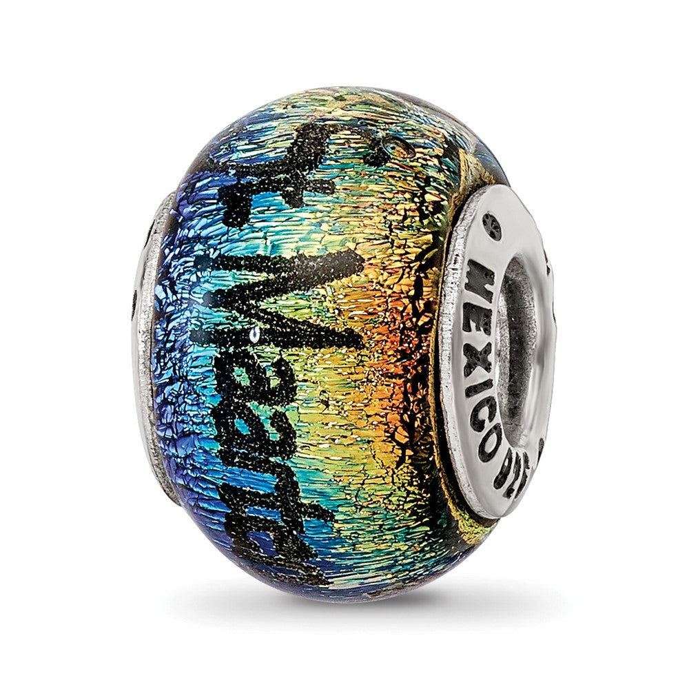 Orange Dichroic Glass Sterling Silver St Maarten Palm Tree Bead Charm, Item B12406 by The Black Bow Jewelry Co.
