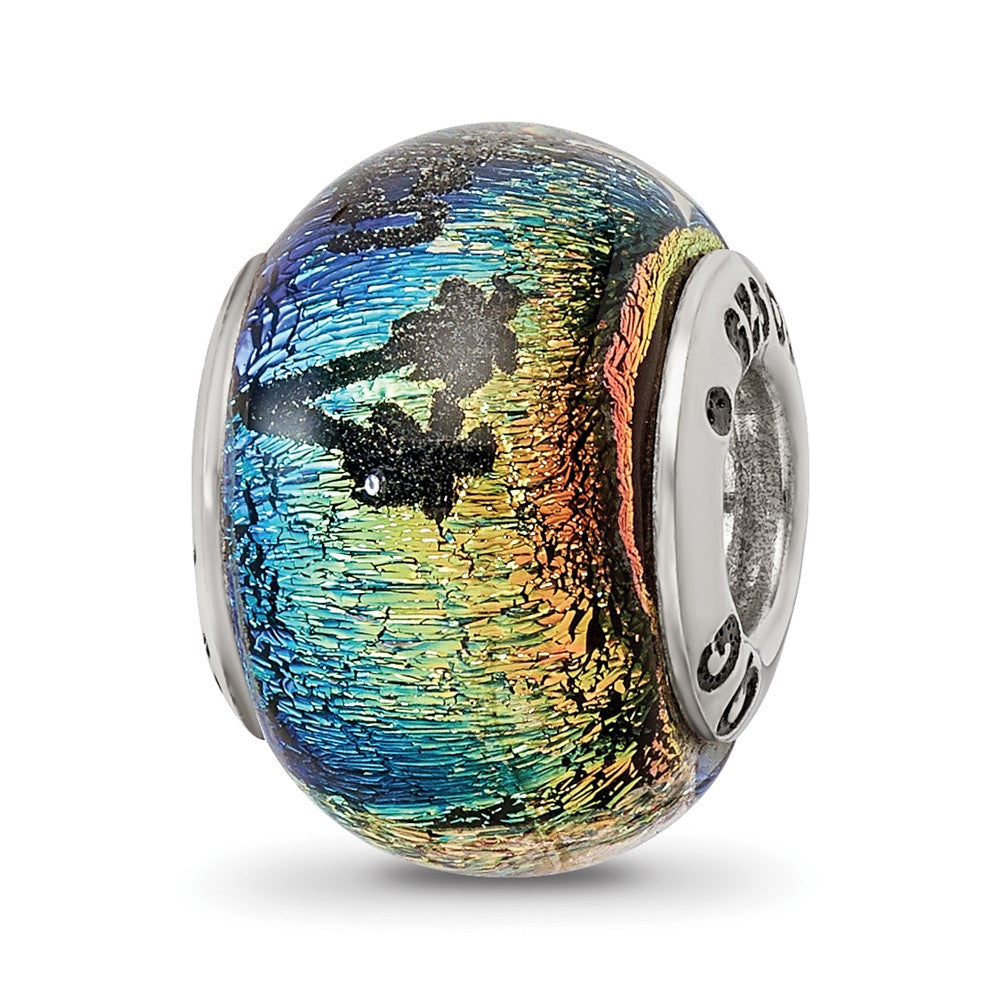 Alternate view of the Orange Dichroic Glass Sterling Silver St Maarten Palm Tree Bead Charm by The Black Bow Jewelry Co.