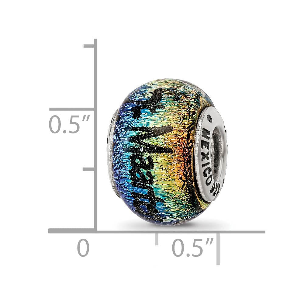 Alternate view of the Orange Dichroic Glass Sterling Silver St Maarten Palm Tree Bead Charm by The Black Bow Jewelry Co.