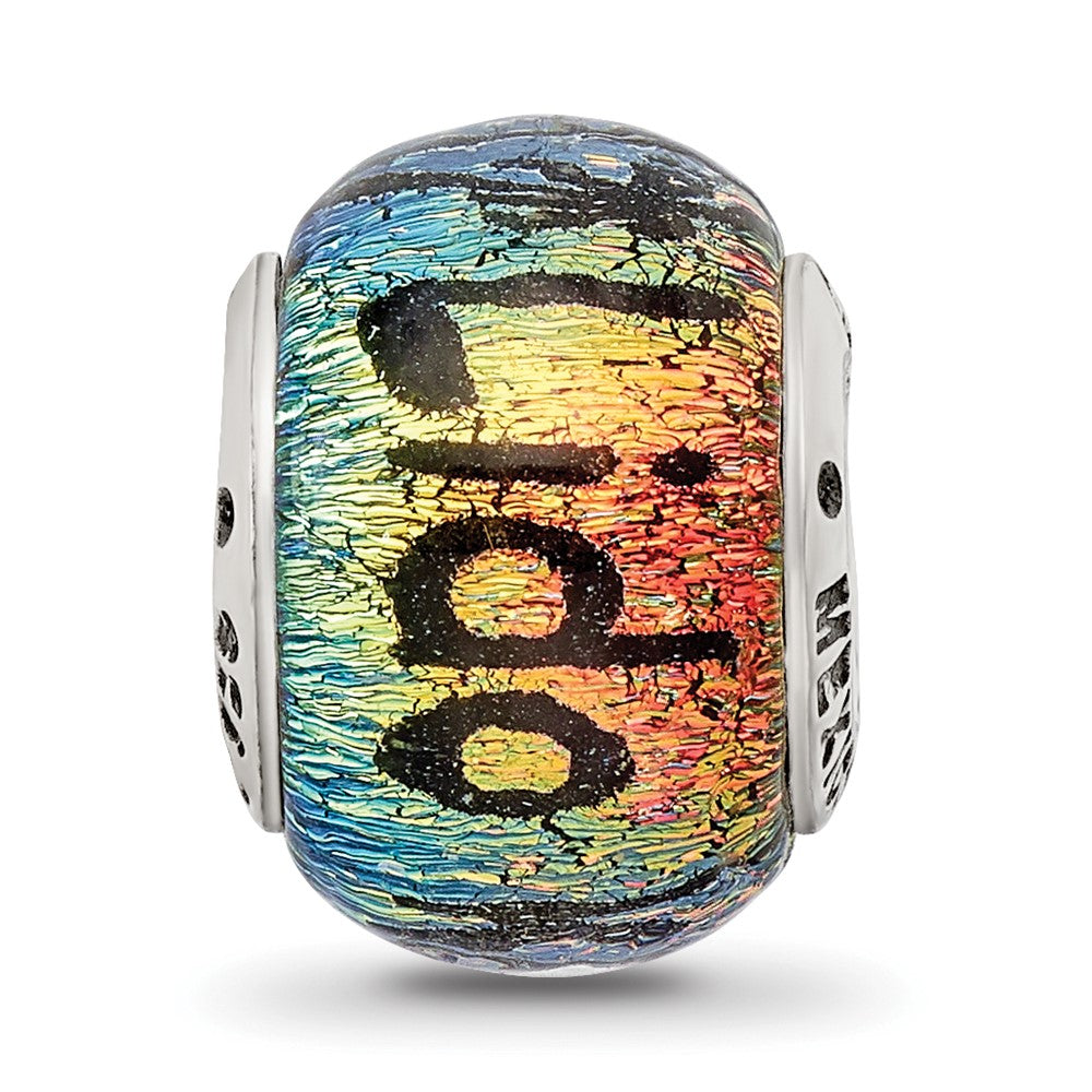 Alternate view of the Lido Key &amp; Palm Trees Dichroic Glass &amp; Sterling Silver Bead Charm by The Black Bow Jewelry Co.