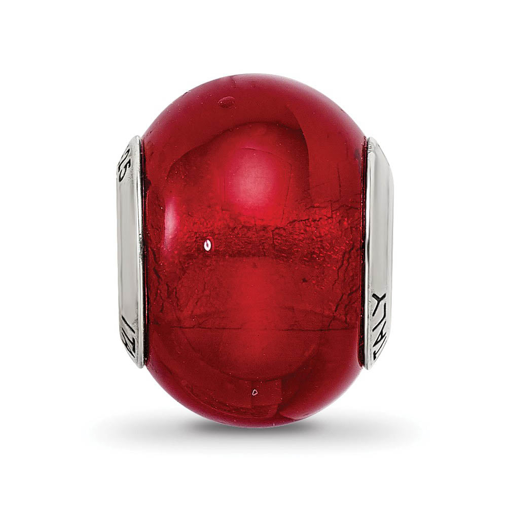 Alternate view of the Red Italian Murano Glass & Sterling Silver Bead Charm by The Black Bow Jewelry Co.