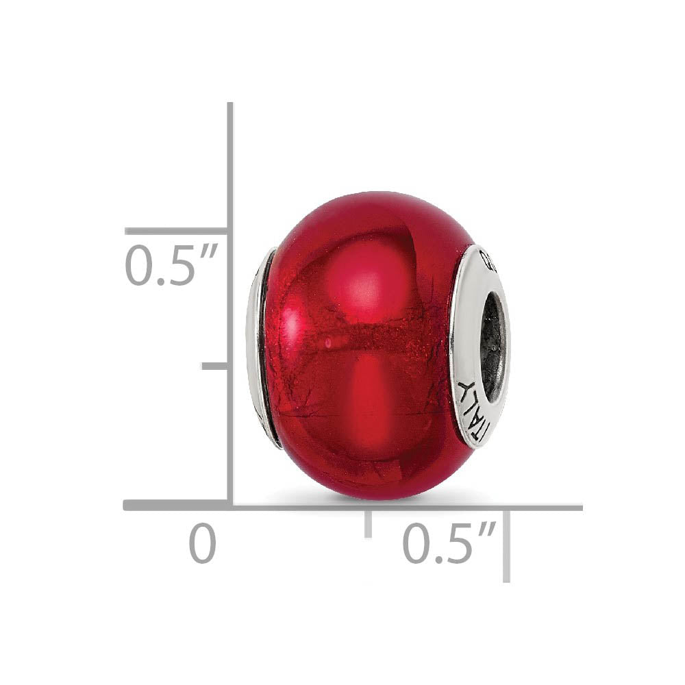 Alternate view of the Red Italian Murano Glass & Sterling Silver Bead Charm by The Black Bow Jewelry Co.