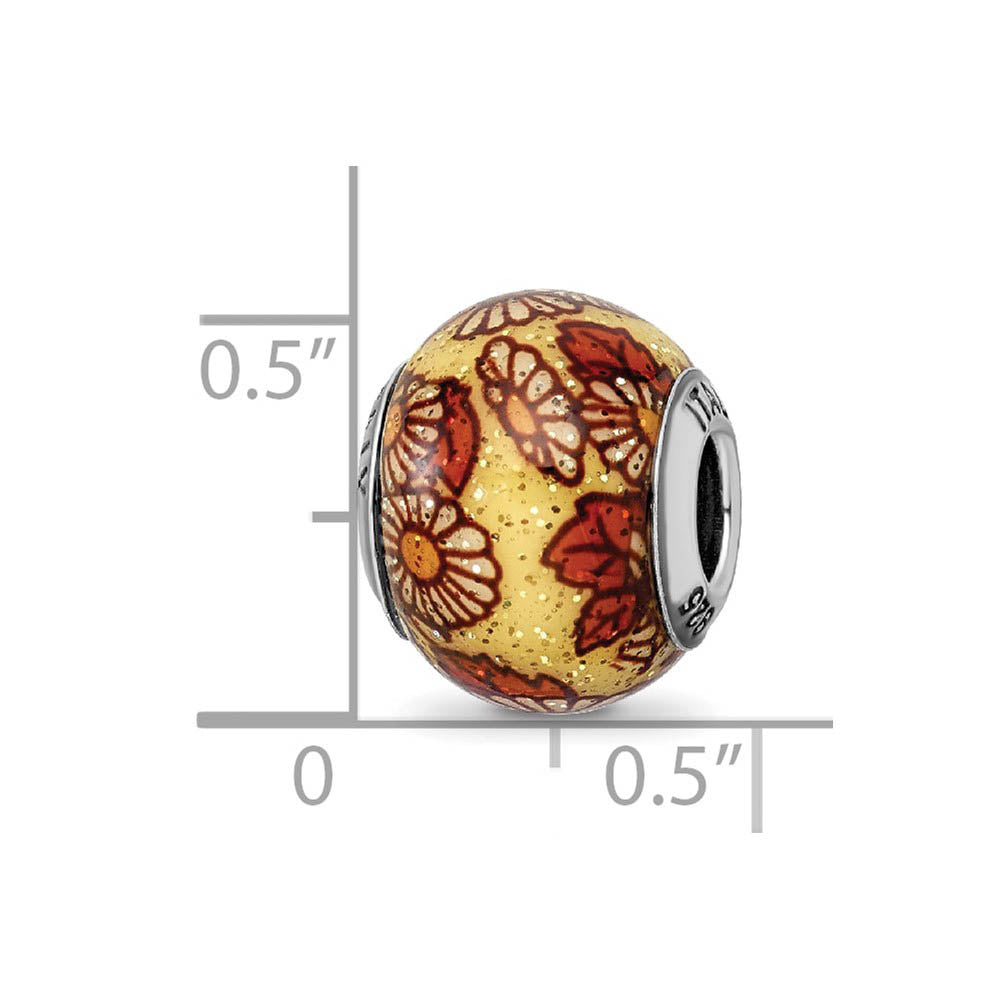 Alternate view of the Yellow Floral Overlay Italian Glitter Glass Sterling Silver Bead Charm by The Black Bow Jewelry Co.