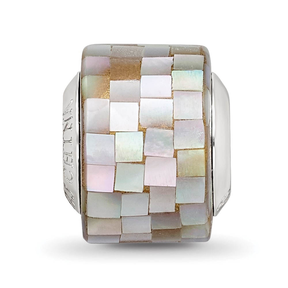 Alternate view of the Gray Mother of Pearl Mosaic Glass & Sterling Silver Bead Charm by The Black Bow Jewelry Co.