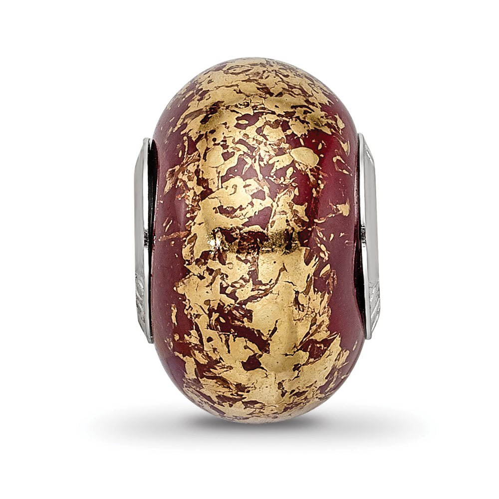 Alternate view of the Brown with Gold Foil Ceramic and Sterling Silver Bead Charm by The Black Bow Jewelry Co.