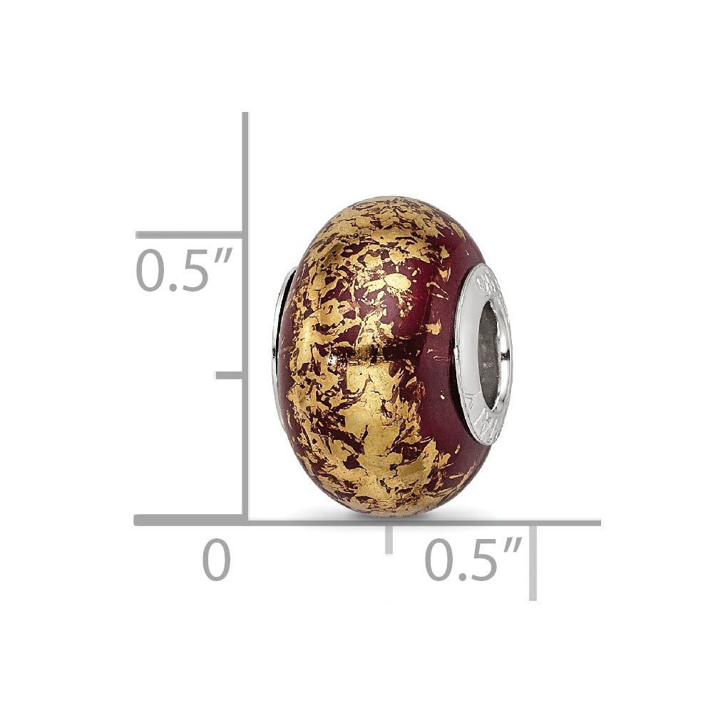 Alternate view of the Brown with Gold Foil Ceramic and Sterling Silver Bead Charm by The Black Bow Jewelry Co.