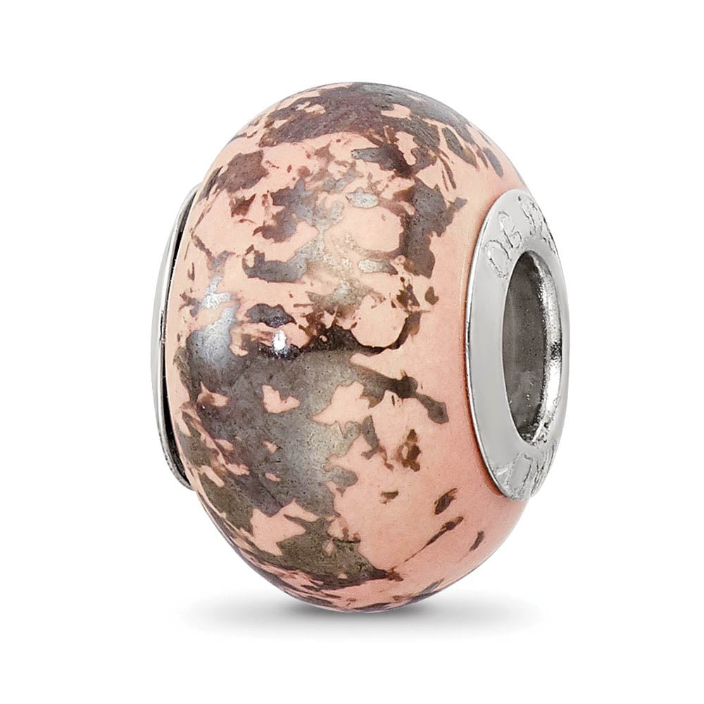 Pink with Platinum Foil Ceramic and Sterling Silver Bead Charm, Item B12481 by The Black Bow Jewelry Co.