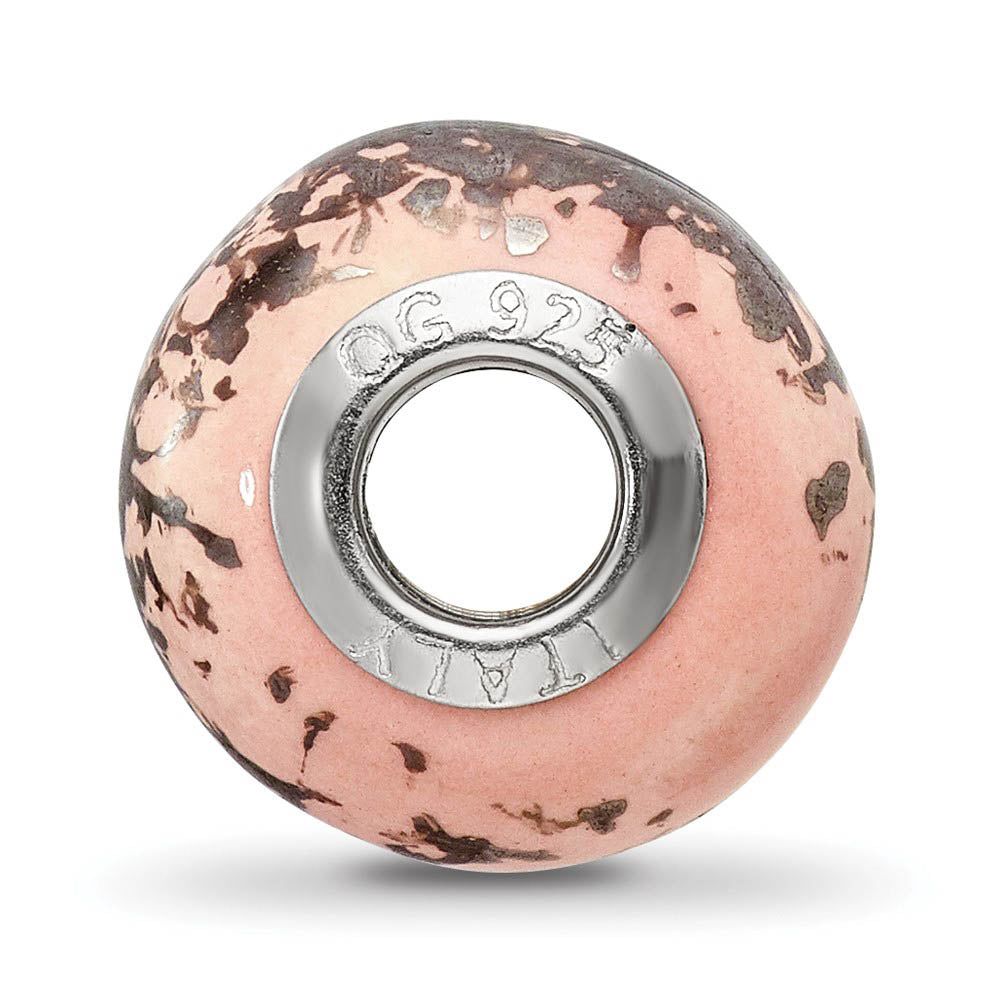 Alternate view of the Pink with Platinum Foil Ceramic and Sterling Silver Bead Charm by The Black Bow Jewelry Co.