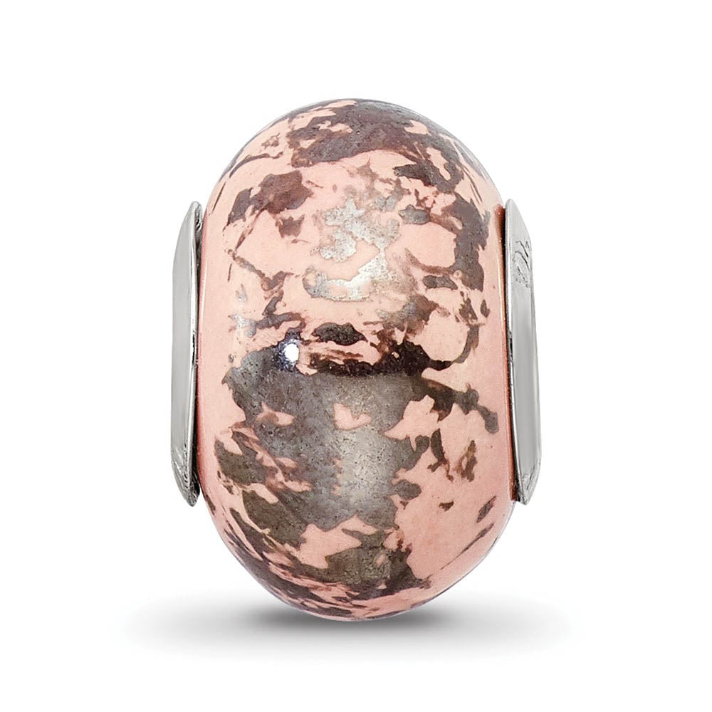 Alternate view of the Pink with Platinum Foil Ceramic and Sterling Silver Bead Charm by The Black Bow Jewelry Co.