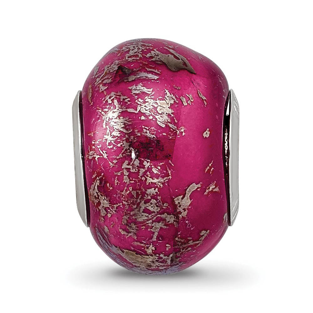 Alternate view of the Dark Pink with Platinum Foil Ceramic and Sterling Silver Bead Charm by The Black Bow Jewelry Co.